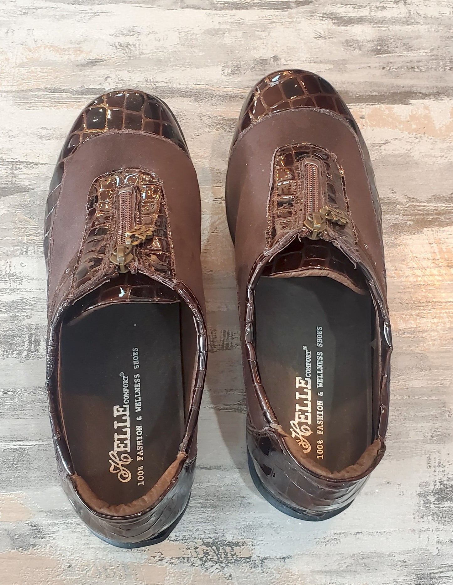 Helle Comfort by Romu’s Patent Leather Crocodile Embossed Zip Loafer Sz 38/7.5