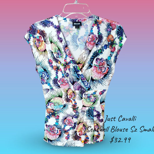 Just Cavalli Side Zipper Short Sleeve Blouse Sz 44