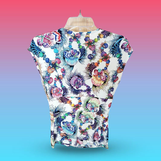 Just Cavalli Side Zipper Short Sleeve Blouse Sz 44