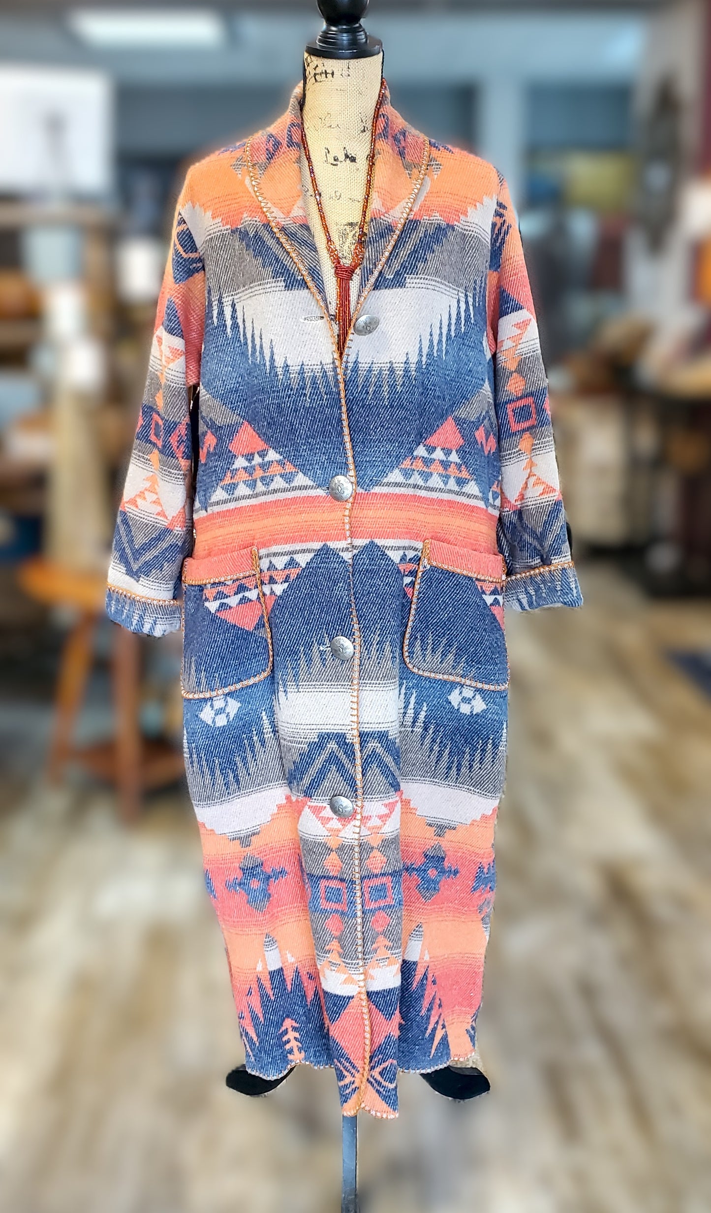 Rhonda Stark Western Wool Duster Coat Sz Small