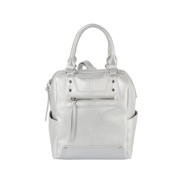 Stone Studded Soft Leather Backpack - Silver