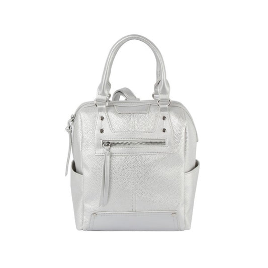 Stone Studded Soft Leather Backpack - Silver
