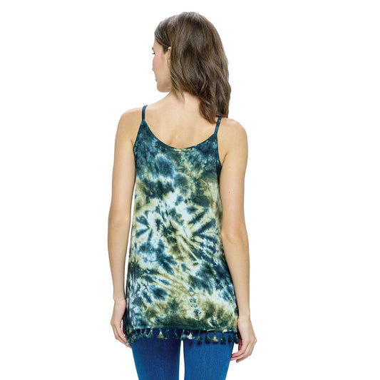 Yak & Yeti Top Tie Dye Tassel Hem Lace