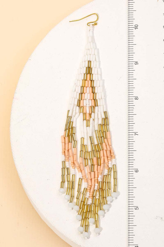 Seed Beaded Fringe Drop Earrings
