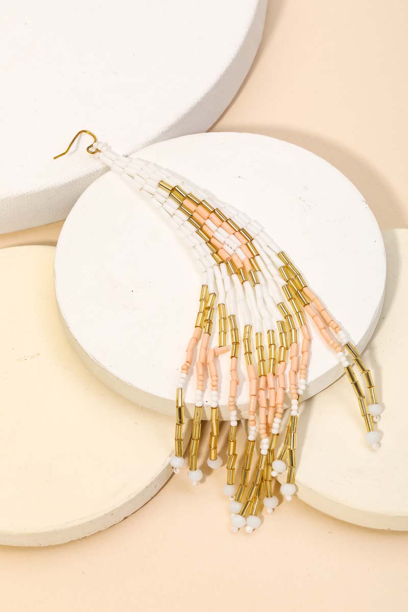 Seed Beaded Fringe Drop Earrings