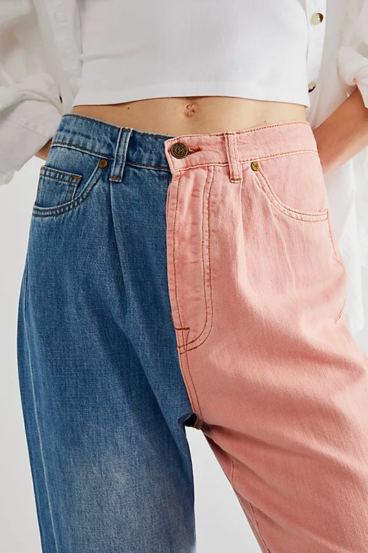 Sandrine Rose Colorblock Retro-Inspired Jeans Style #R1016-D113