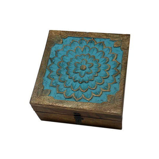 Hand-Carved Wood "Water Ripples" Hinged Square Table Box