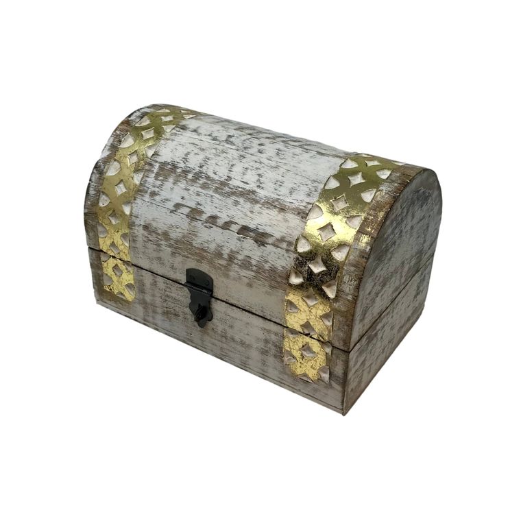 Lattice Design Half Round Hand-Carved Wood Chest