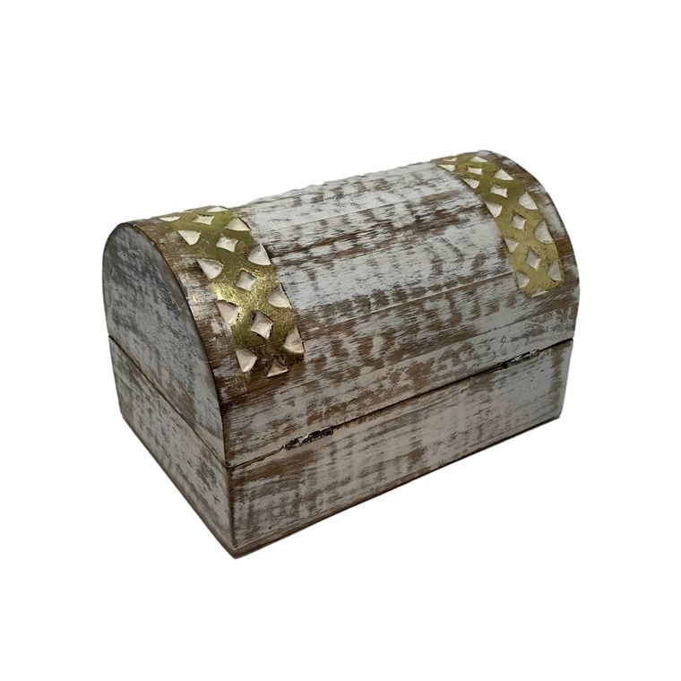 Lattice Design Half Round Hand-Carved Wood Chest