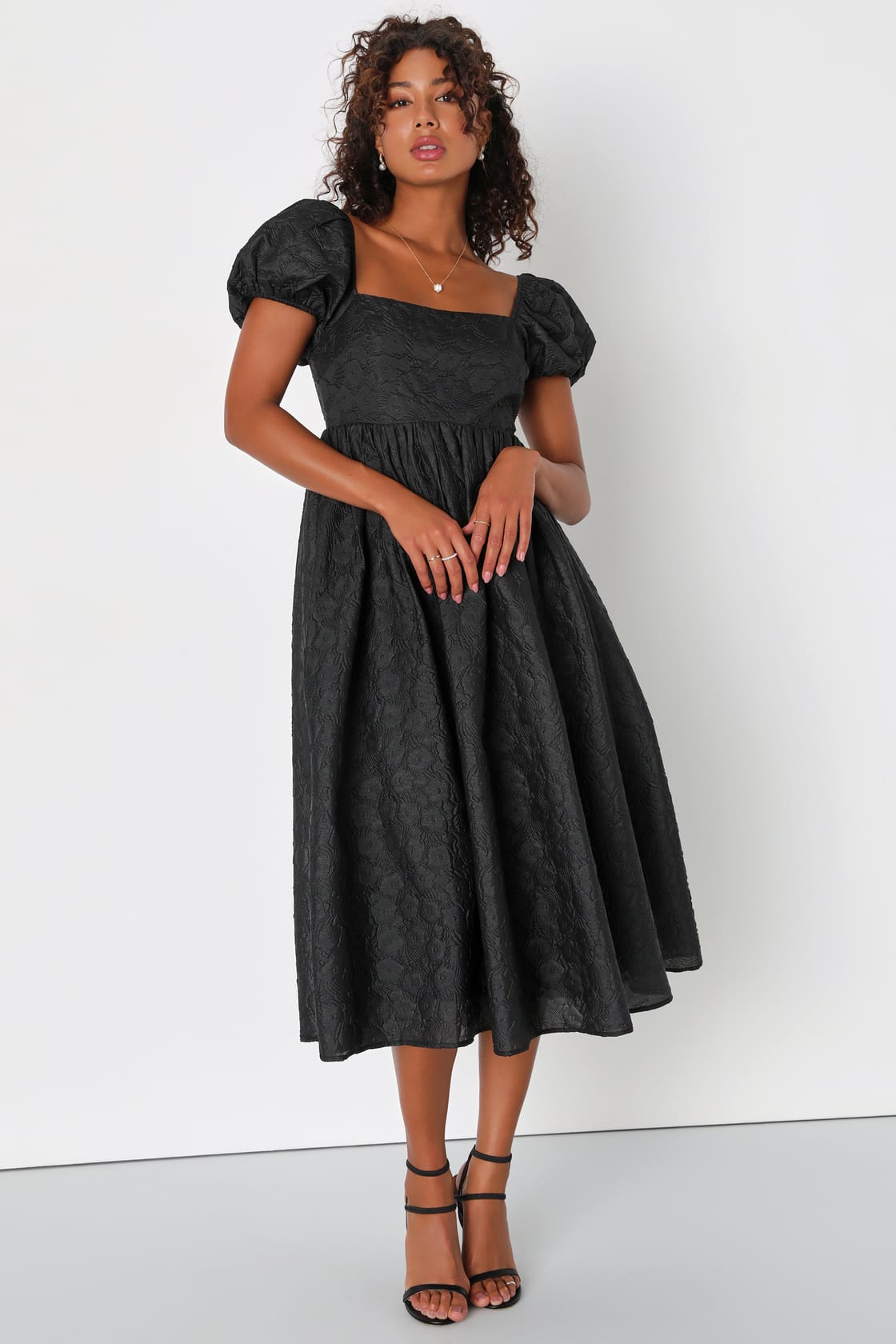 Lulus Floral Jacquard Puff Sleeve Babydoll Dress