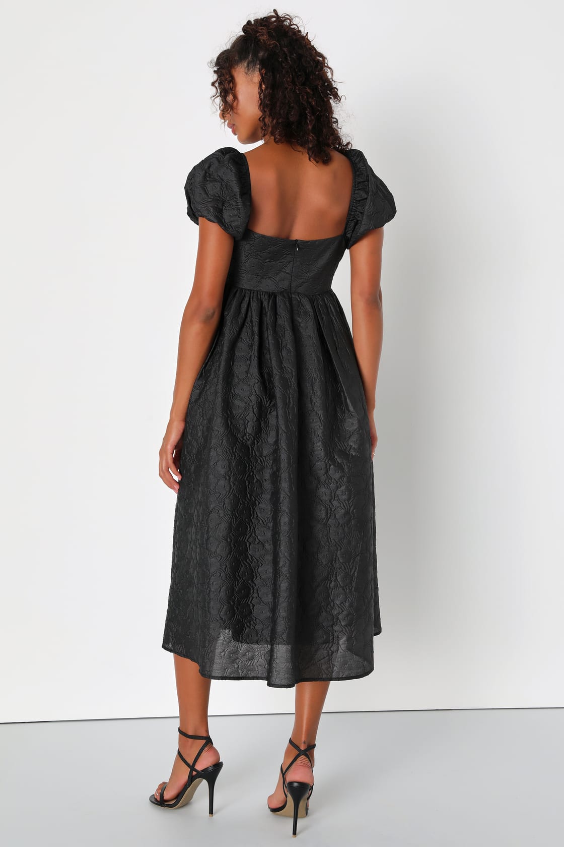 Lulus Floral Jacquard Puff Sleeve Babydoll Dress