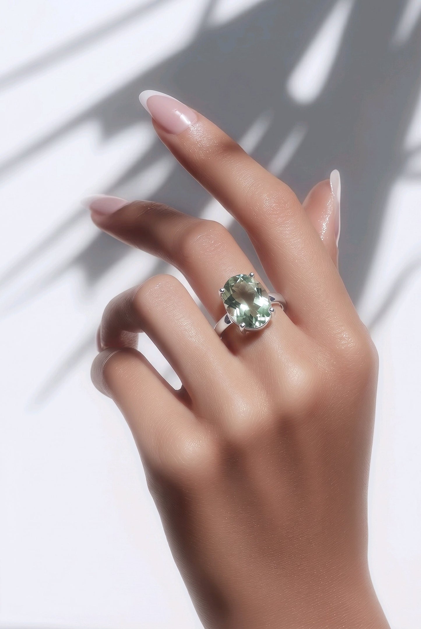 Prasiolite SS Ring Sz 9.5