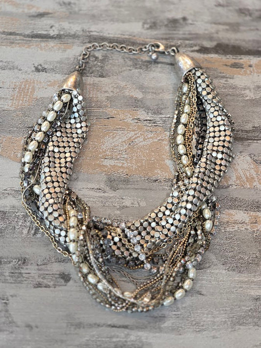 Mix Multistrand Silvertone Statement Necklace