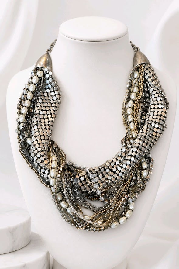 Mix Multistrand Silvertone Statement Necklace