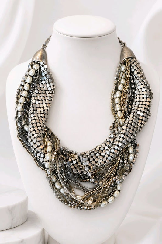 Mix Multistrand Silvertone Statement Necklace