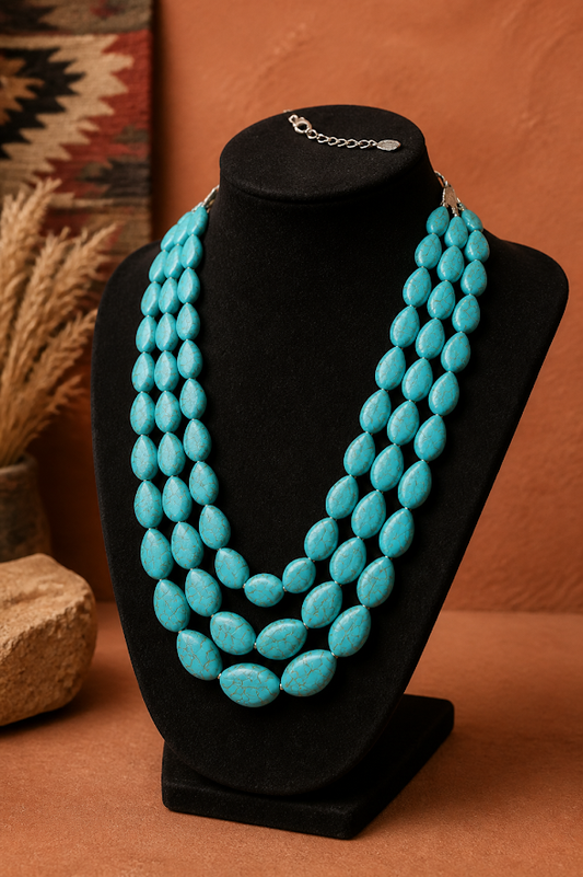 Teardrop Turquoise Color 3 Strand Necklace