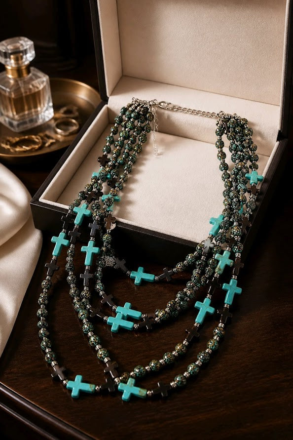 Southwestern Statement Necklace 4 Strand Cross