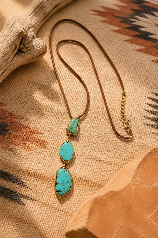 3 Stone Drop Necklace on Leather