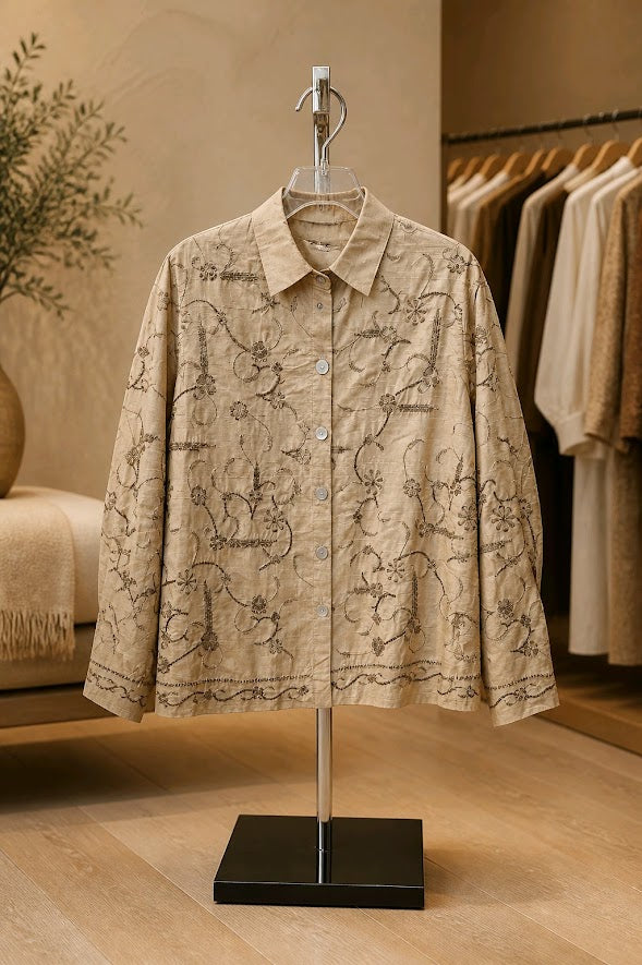 Vintage Laura Ashley Silk Embroidered Dinner Jacket Sz Large