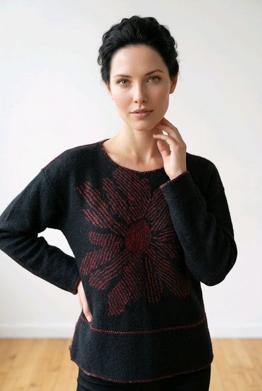 Handmade Red Flower Tunic Top Sz M/L