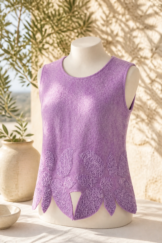 Hnadmade Wool/Felt & Silk 3/4 Sleeve w/Floral & Fringe Accent Sz small