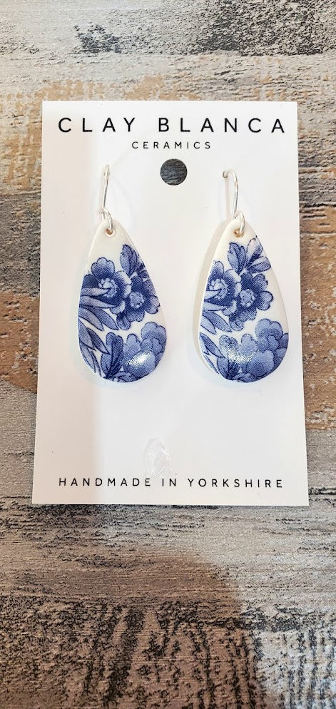 Vintage Blue China Porcelain Earrings Teardrop