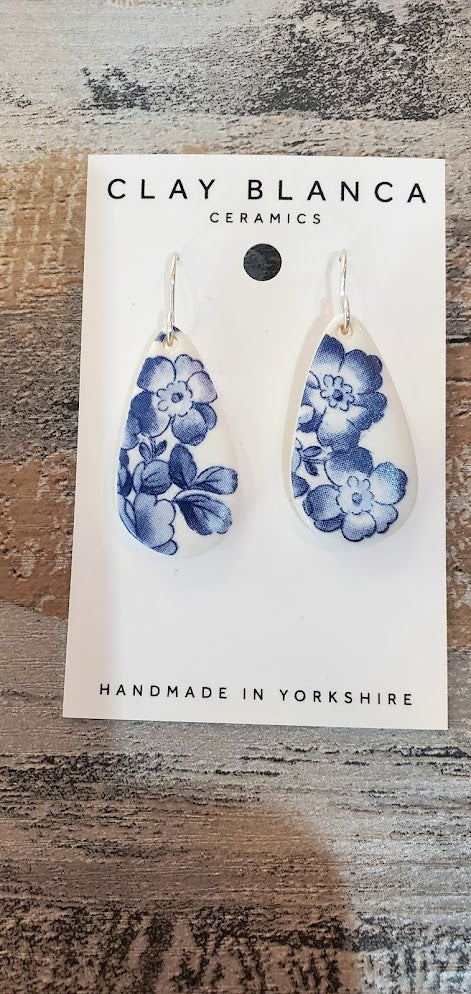 Vintage Blue China Porcelain Earrings Teardrop