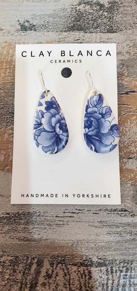 Vintage Blue China Porcelain Earrings Teardrop