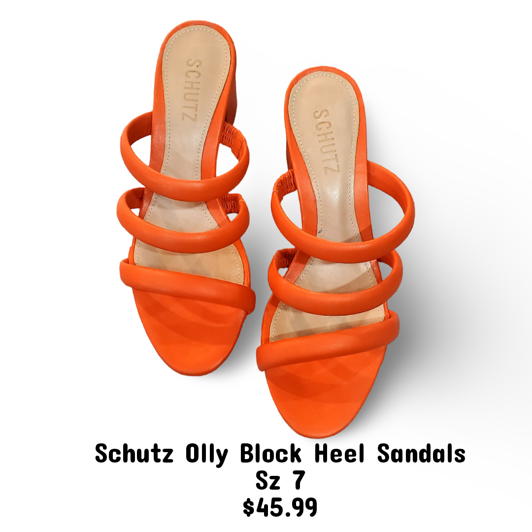 Schutz Olly Mid Block Nappa Leather Sandal Sz 7M