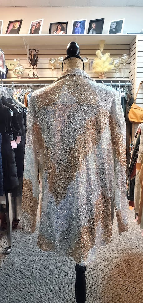 12th Tribe Genevieve Multi Sequin Button Up Shirt Sz Large