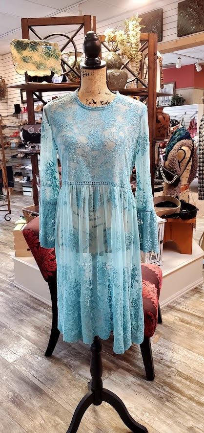 Suzanne Betro Sheer Lace Long Sleeve Dress Sz Medium