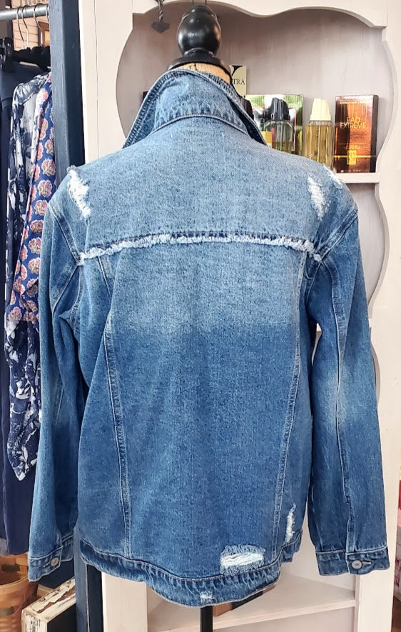 KanCan Distressed Denim Jacket Sz Large