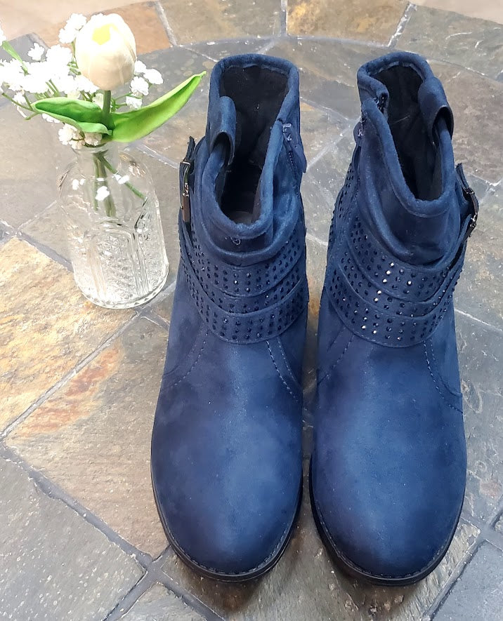 VJH Rhinestone Navy Blue Ankle Boots Sz 7M