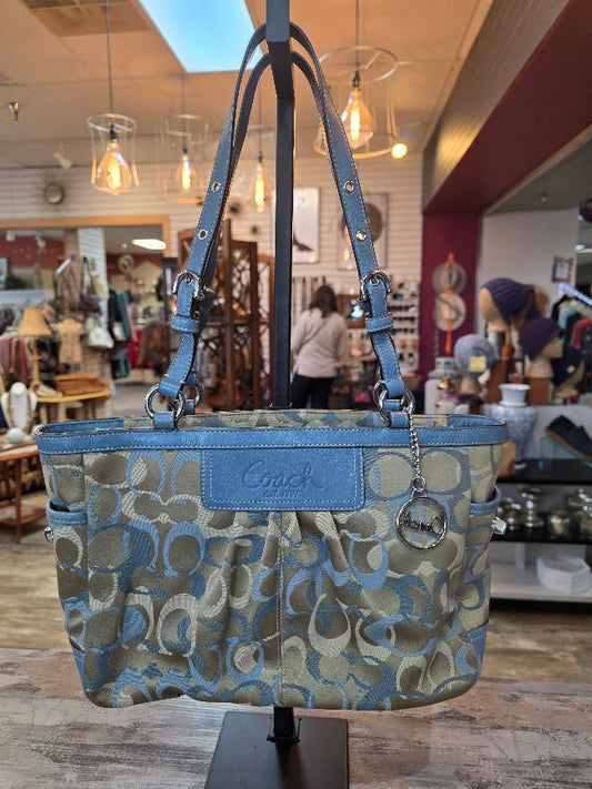 Coach Purse C0973-F13762 Denim Blue Leather Tan