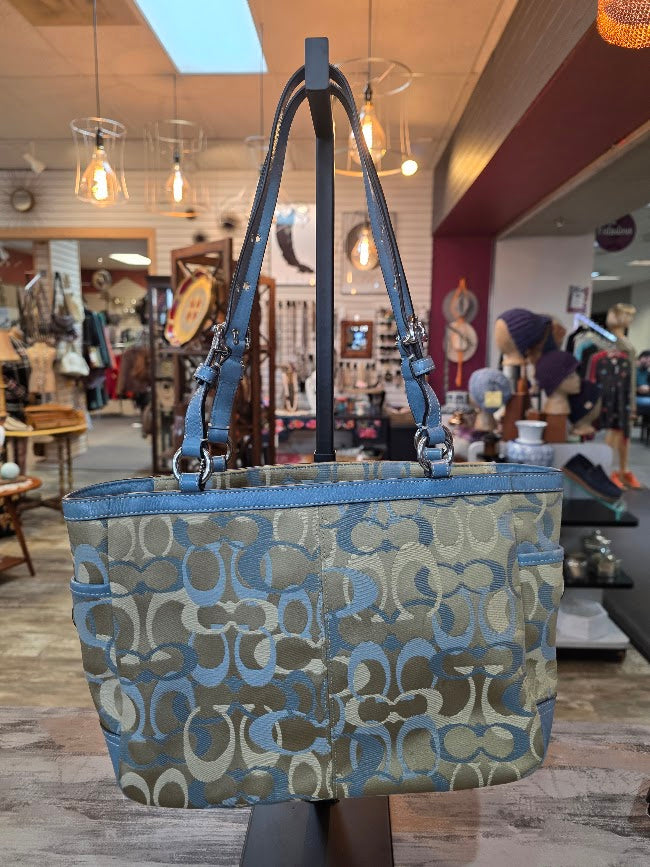 Coach Purse C0973-F13762 Denim Blue Leather Tan