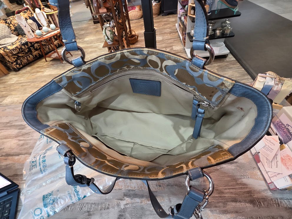 Coach Purse C0973-F13762 Denim Blue Leather Tan