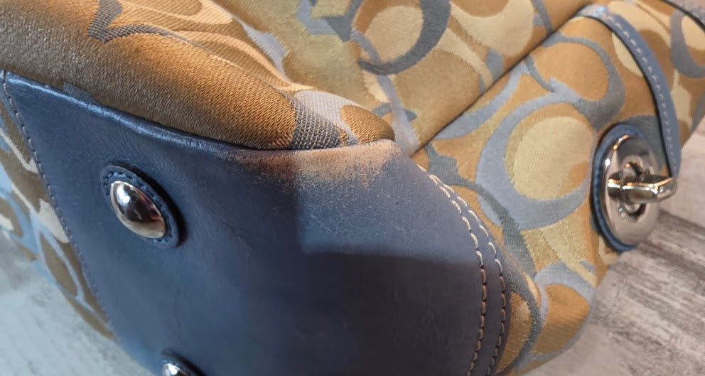 Coach Purse C0973-F13762 Denim Blue Leather Tan