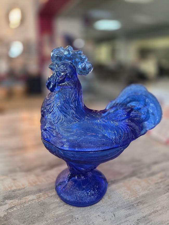 Cobalt Blue Rooster Candy Dish