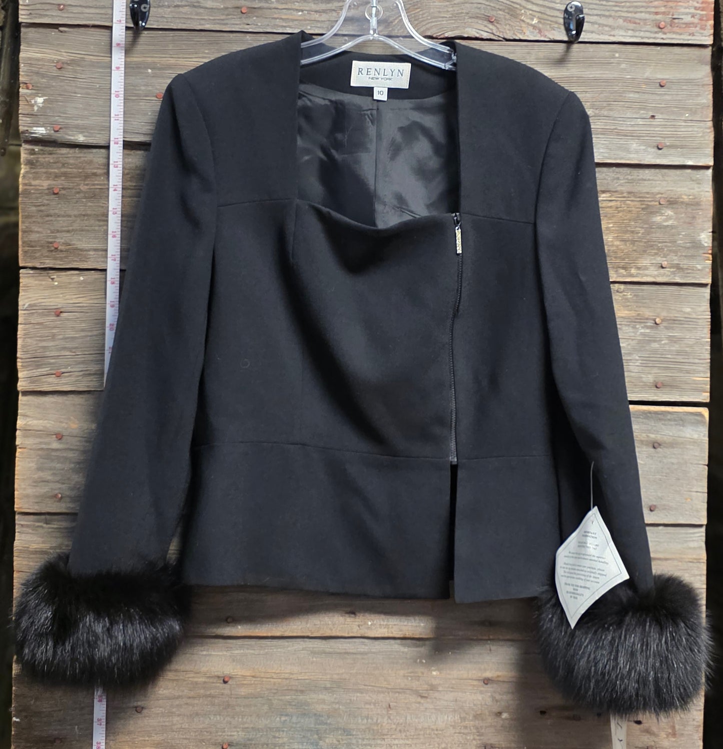 Renlyn New York Fur Cuffs Asymmetrical Closure Suit Jacket Sz 10