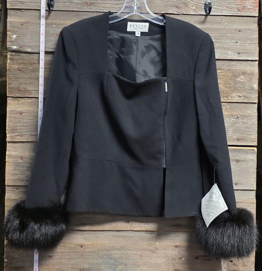Renlyn New York Fur Cuffs Asymmetrical Closure Suit Jacket Sz 10