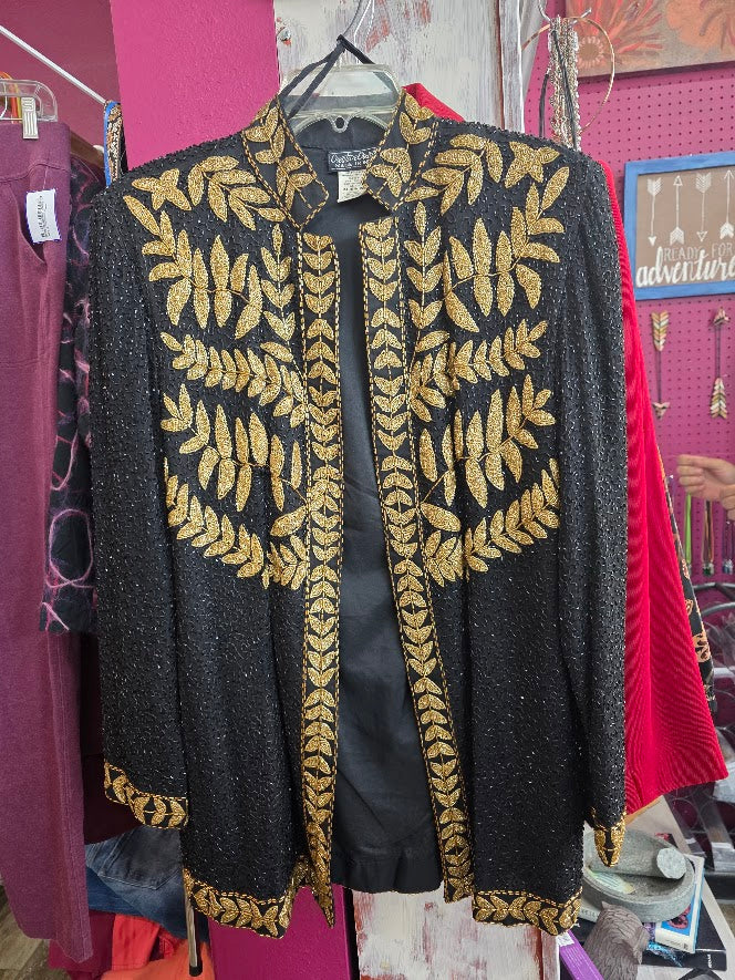 Vintage Creative Creations Silk Beaded Dinner Jacket Sz X-Large