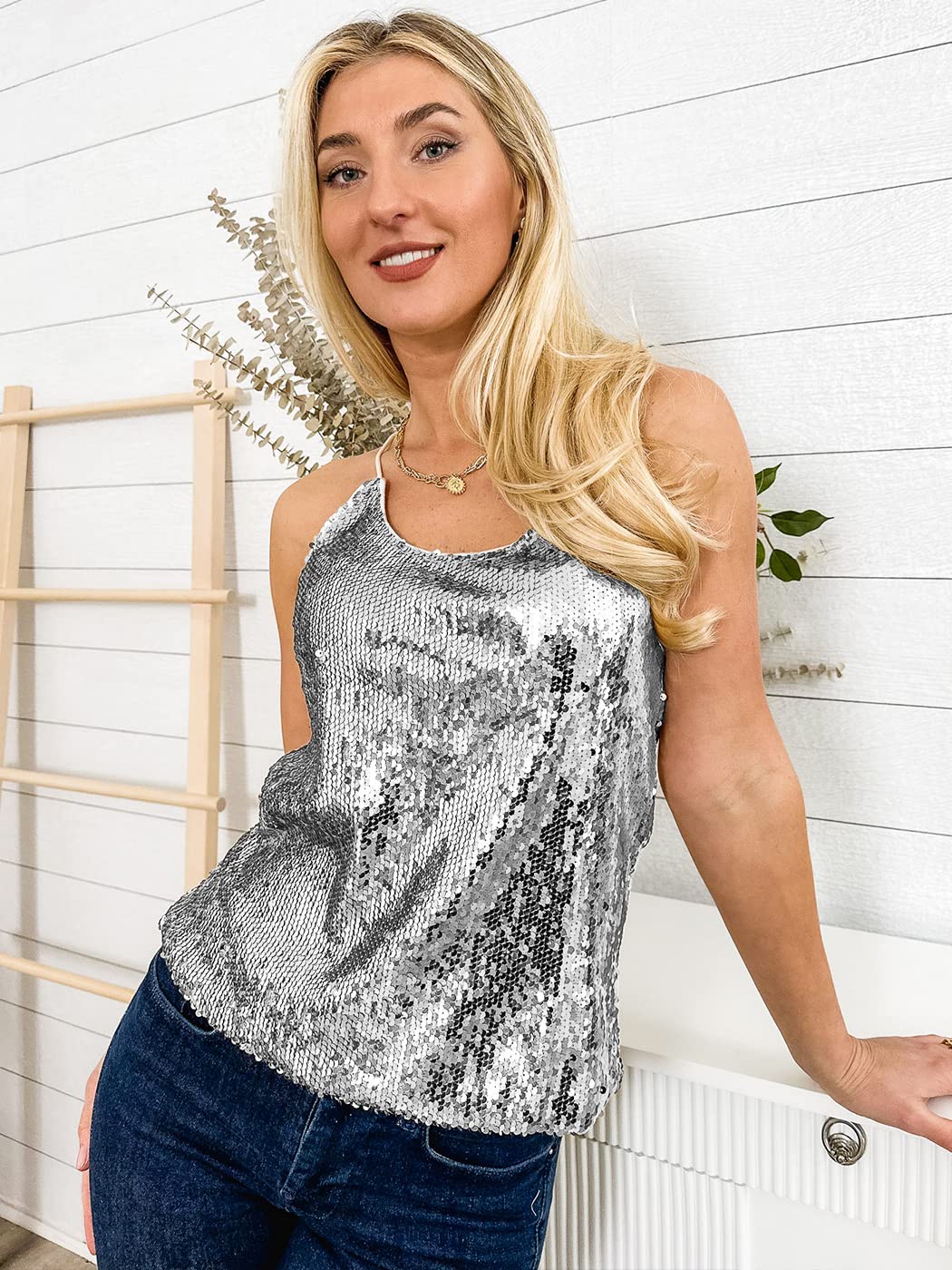 Shimmering Spaghetti Strap Tank by Anna-Kaci
