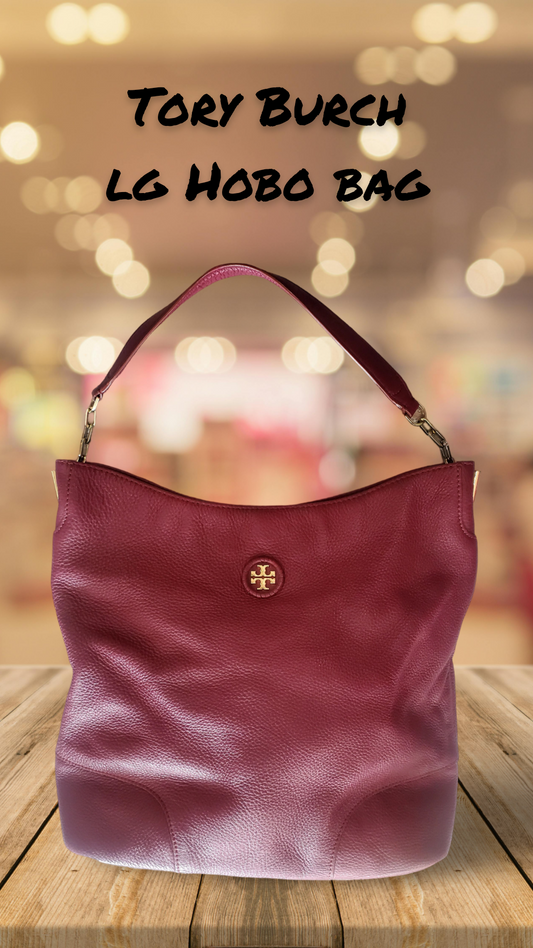 Tory Burch Burgundy Pebble Embossed  Leather Hobo Tote Bag