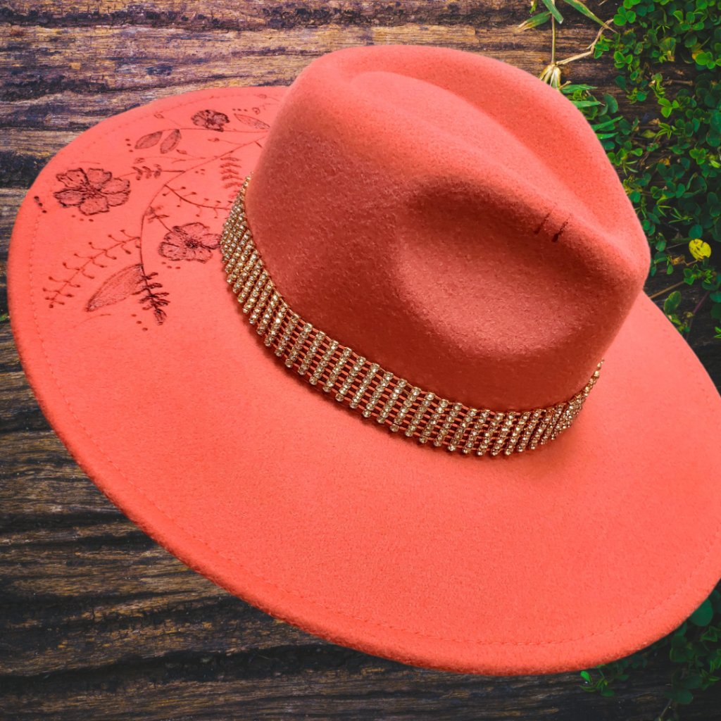Classic Panama w/Rhinestone Hat Band & Etched Floral Pattern