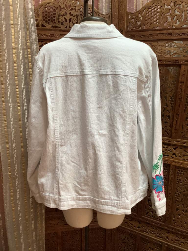 Diane Gilman 2 Tropical Embroidered Denim Jacket Sz 1X