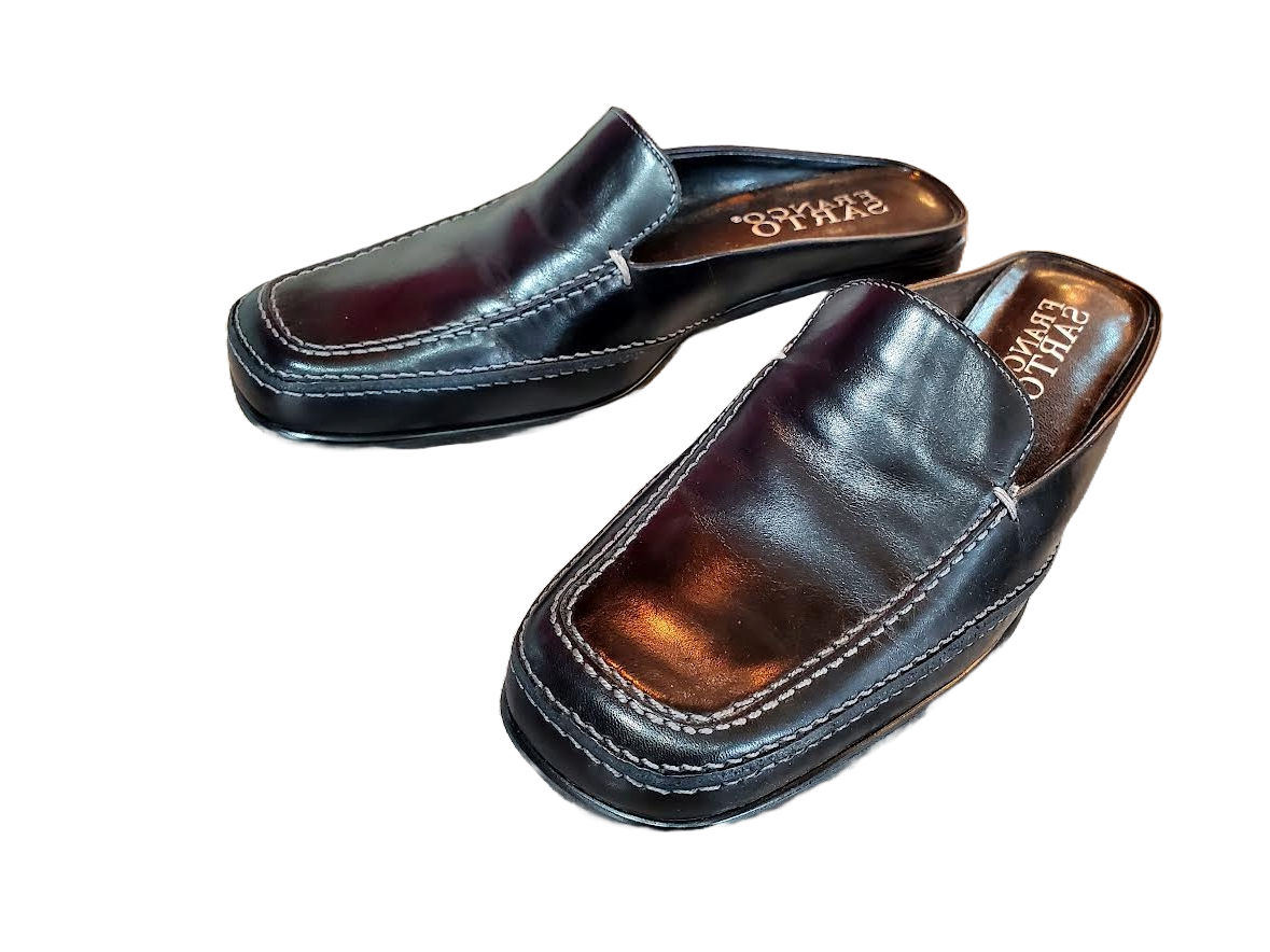 Franco Sarto Wyatt Black Calf Slip-on Mules Sz 6.5M