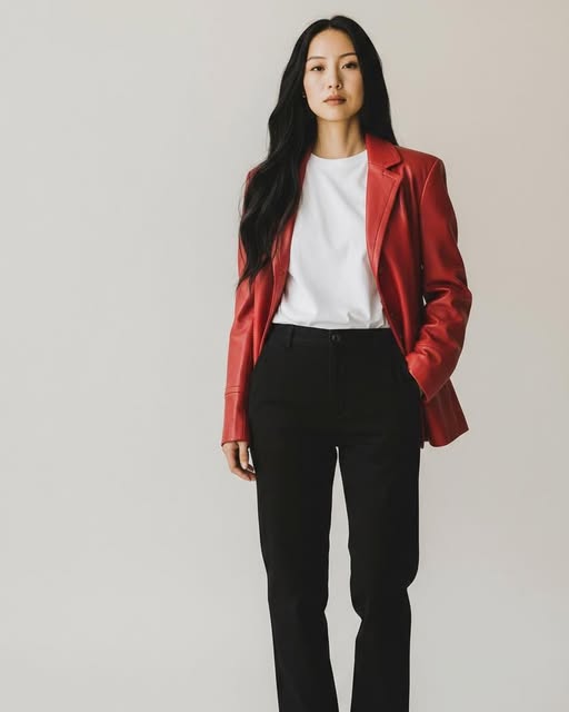 Jones New York Red Calfskin Leather Vintage Button Down Blazer/Coat Sz Medium