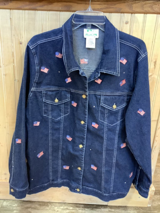 Quacker Factory Denim Jacket w/USA Flag Sz Large
