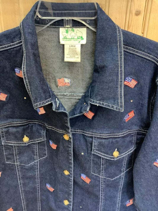 Quacker Factory Denim Jacket w/USA Flag Sz Large