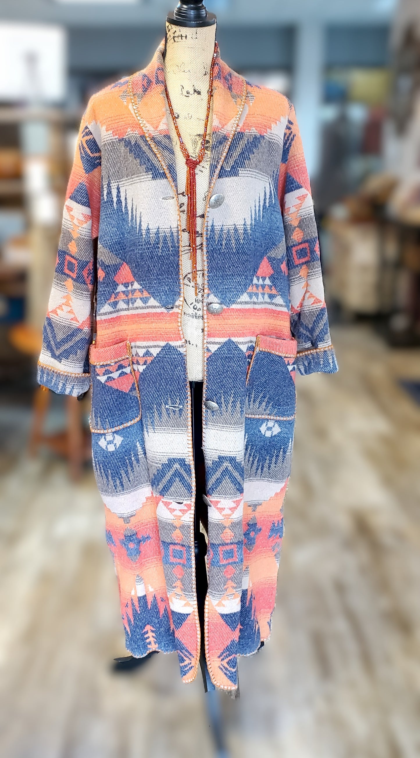 Rhonda Stark Western Wool Duster Coat Sz Small